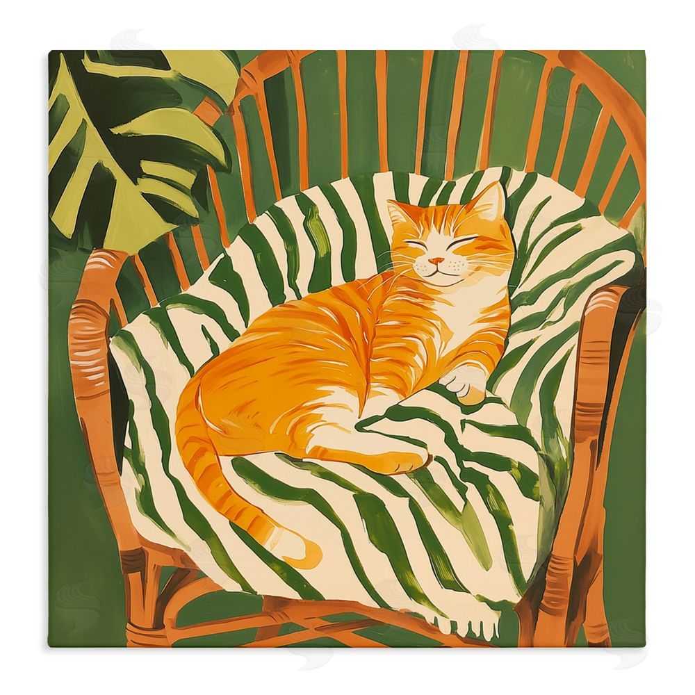 Walker Noble Orange Cat in Rattan Chair Stretched Canvas Wall Art Print
