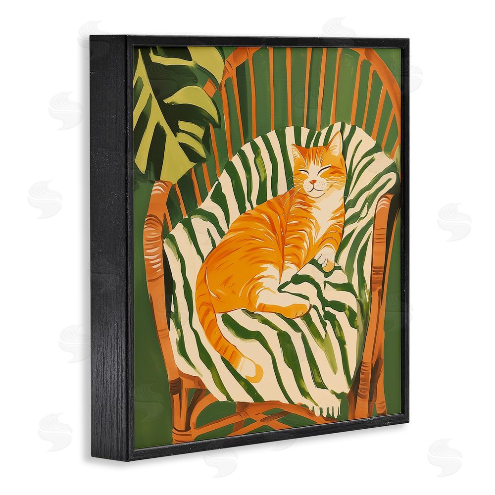 Walker Noble Orange Cat in Rattan Chair Black Framed Giclee Wall Art Print