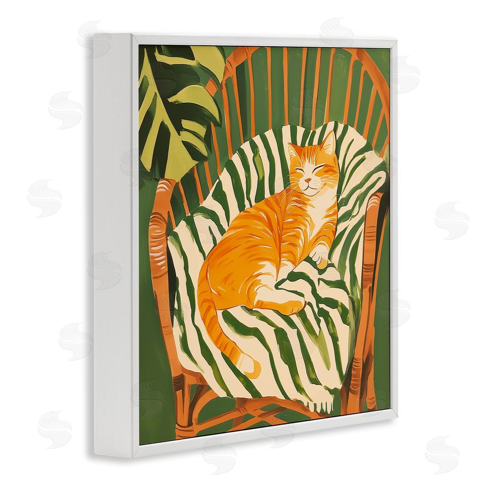 Walker Noble Orange Cat in Rattan Chair White Framed Giclee Wall Art Print