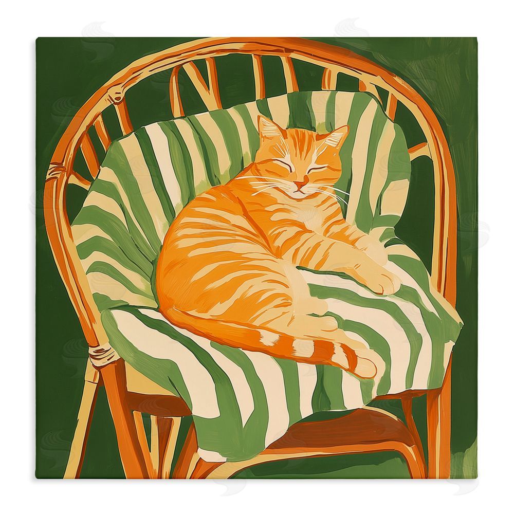 Walker Noble Cat In Rattan Chair Stretched Canvas Wall Art Print