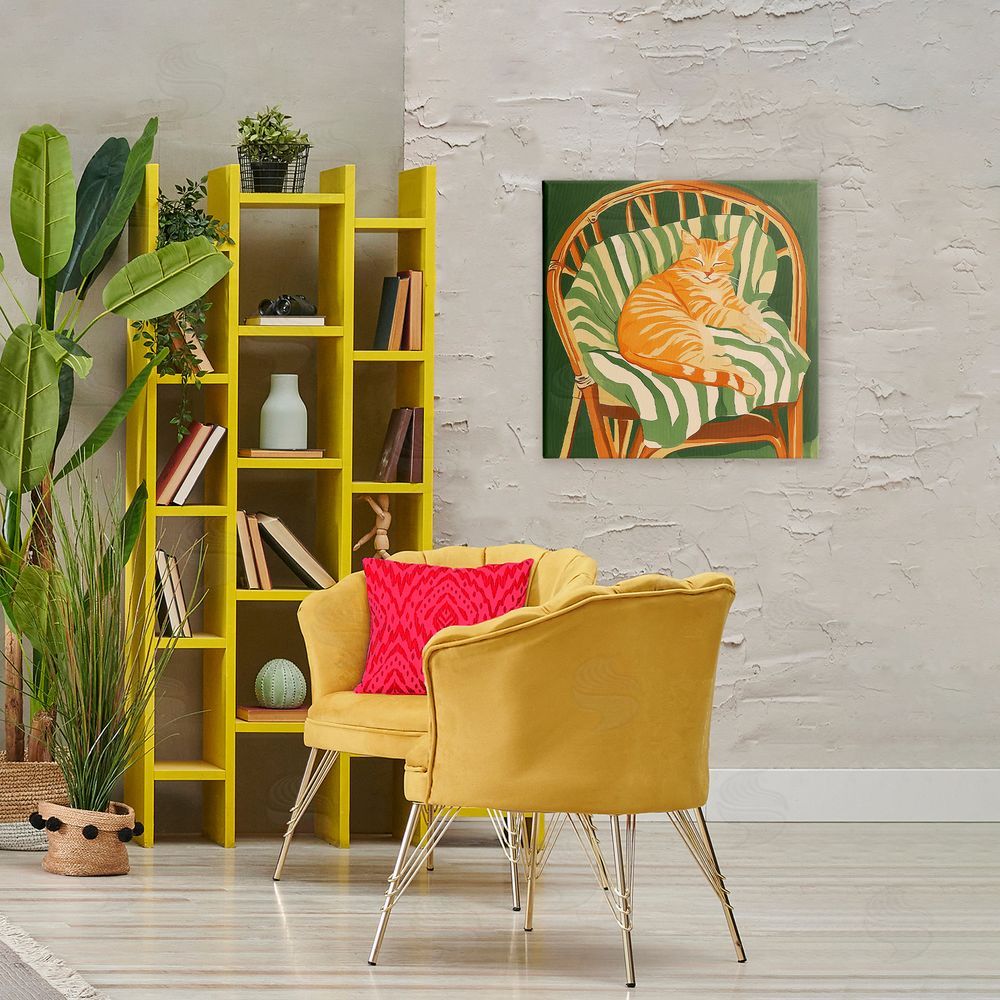 Walker Noble Cat In Rattan Chair Stretched Canvas Wall Art in Room