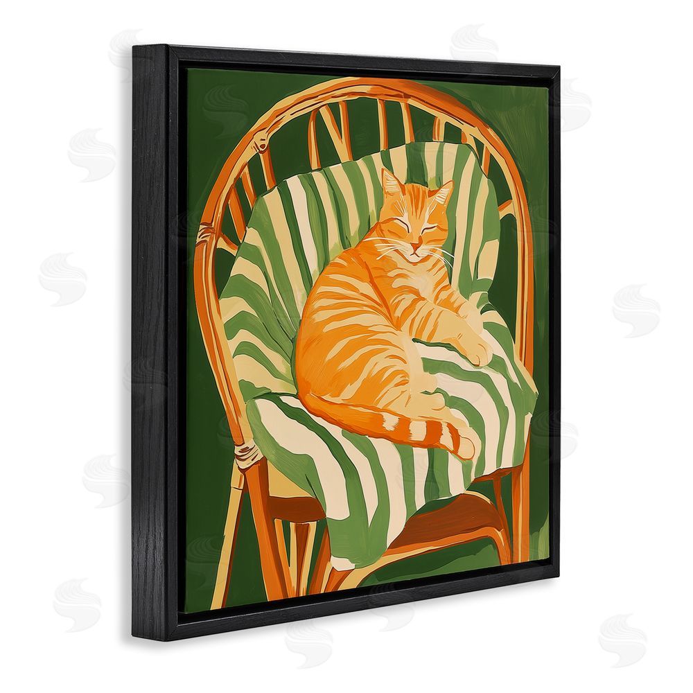 Walker Noble Cat In Rattan Chair Black Floating Frame Canvas Wall Art Print