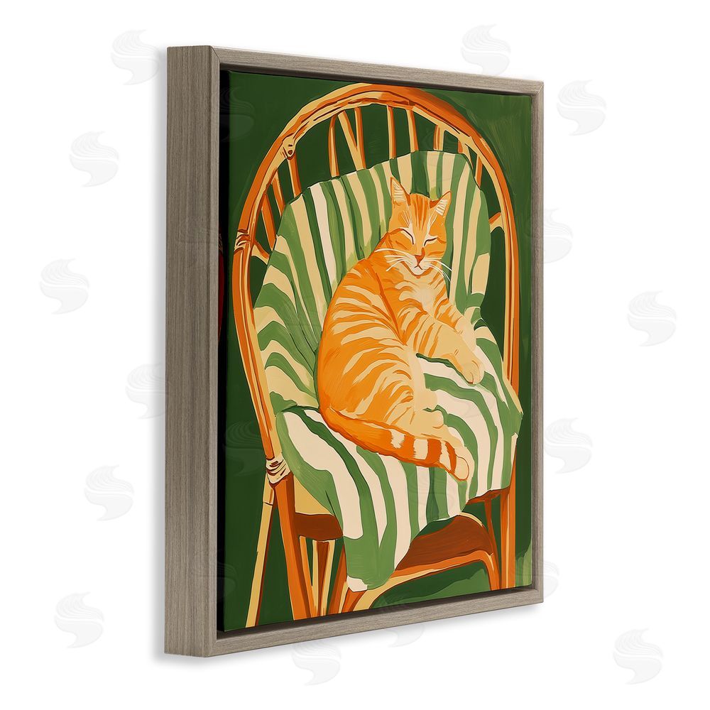 Walker Noble Cat In Rattan Chair Brown Floating Frame Canvas Wall Art Print