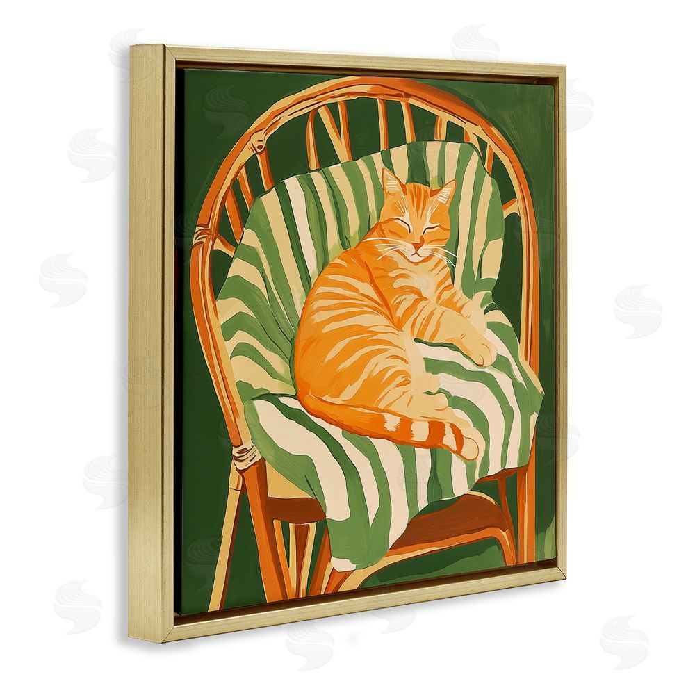 Walker Noble Cat In Rattan Chair Gold Floating Frame Canvas Wall Art Print
