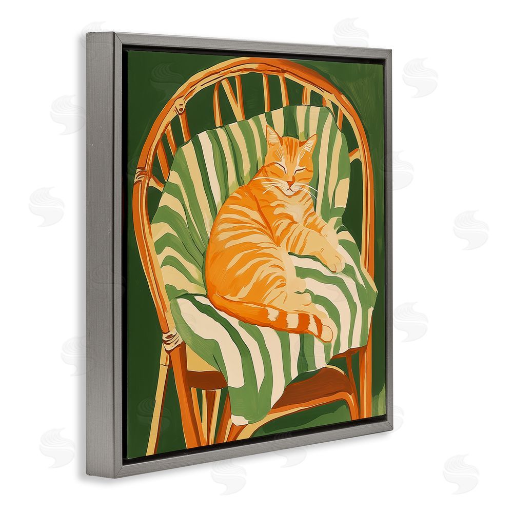 Walker Noble Cat In Rattan Chair Gray Floating Frame Canvas Wall Art Print