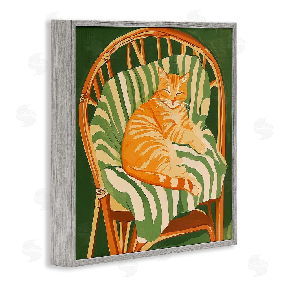 Walker Noble Cat In Rattan Chair Gray Framed Giclee Wall Art Print