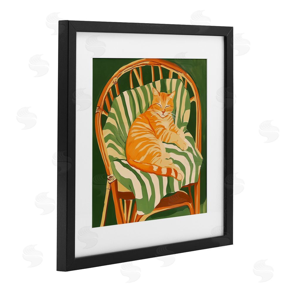 Walker Noble Cat In Rattan Chair Black Framed Print Under Glass Wall Art
