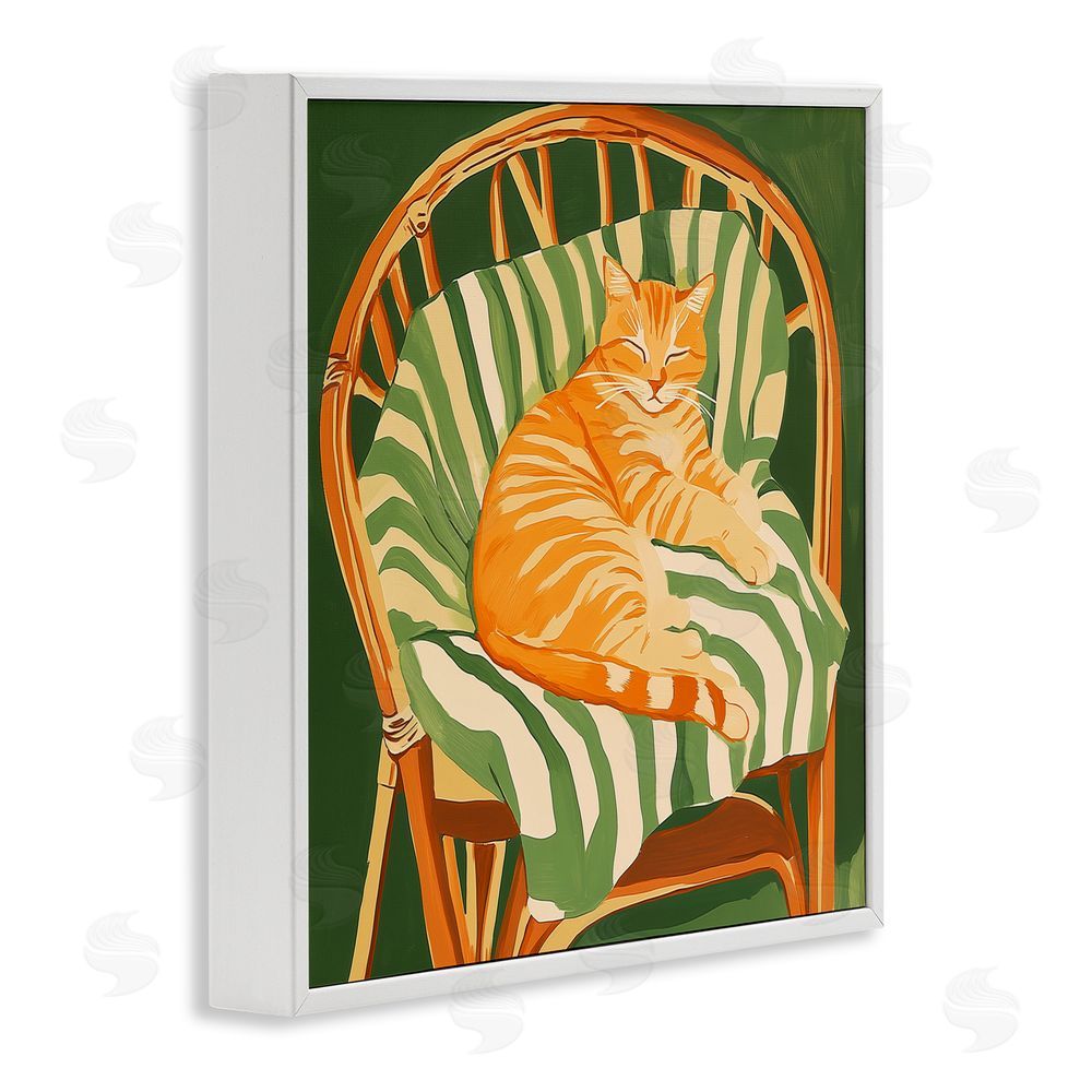 Walker Noble Cat In Rattan Chair White Framed Giclee Wall Art Print