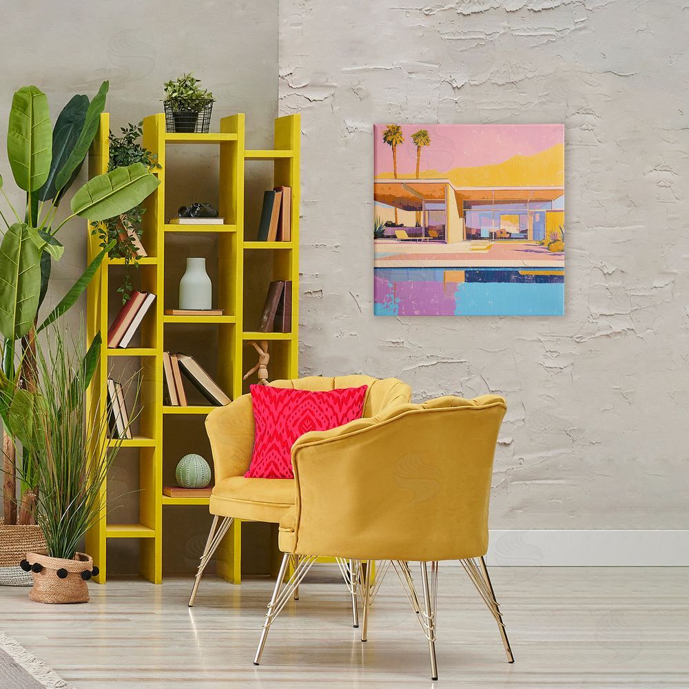 Walker Noble Vivid Villa at Sunset Stretched Canvas Wall Art Print in Room