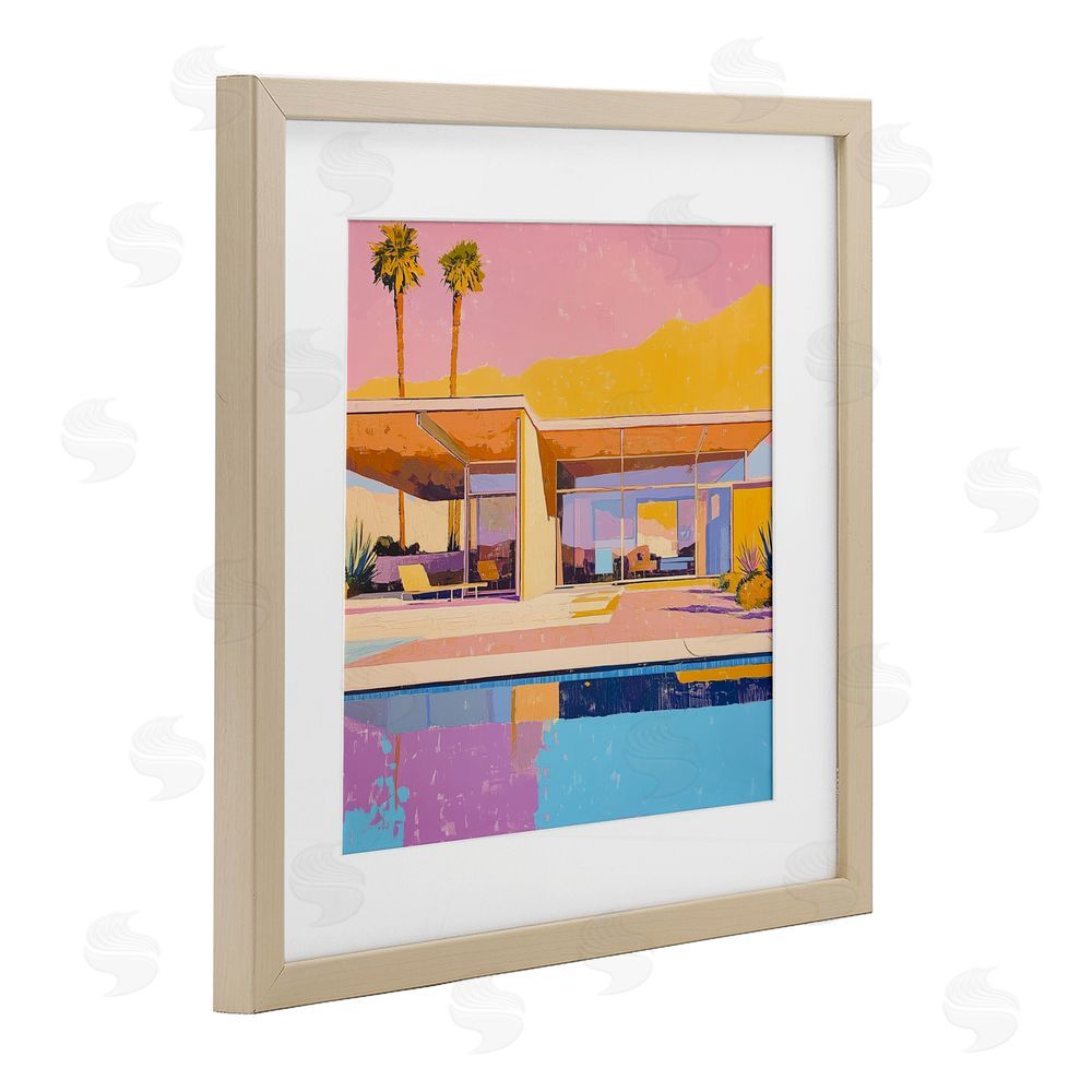 Walker Noble Vivid Villa at Sunset Brown Framed Print Under Glass Wall Art