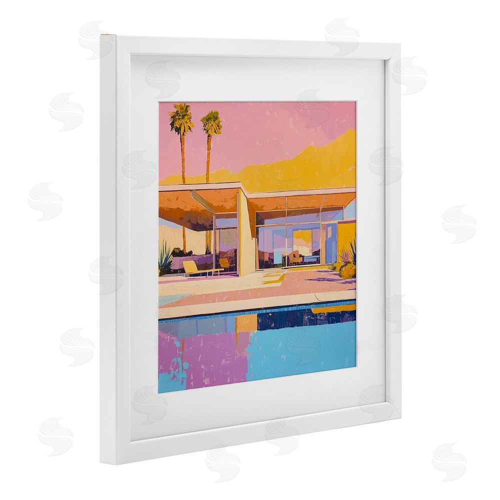 Walker Noble Vivid Villa at Sunset White Framed Print Under Glass Wall Art