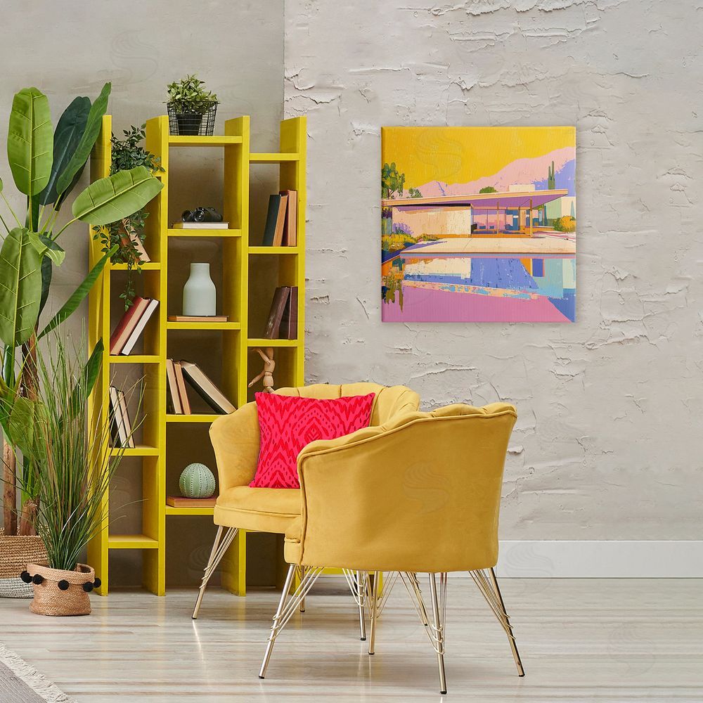 Walker Noble Vivid Case Study House Stretched Canvas Wall Art Print in Room