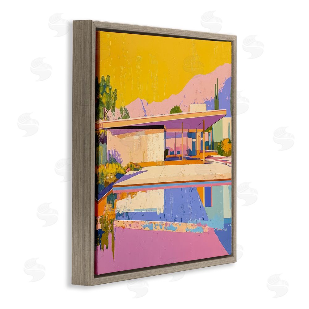 Walker Noble Vivid Case Study House Brown Floating Frame Canvas Wall Art Print