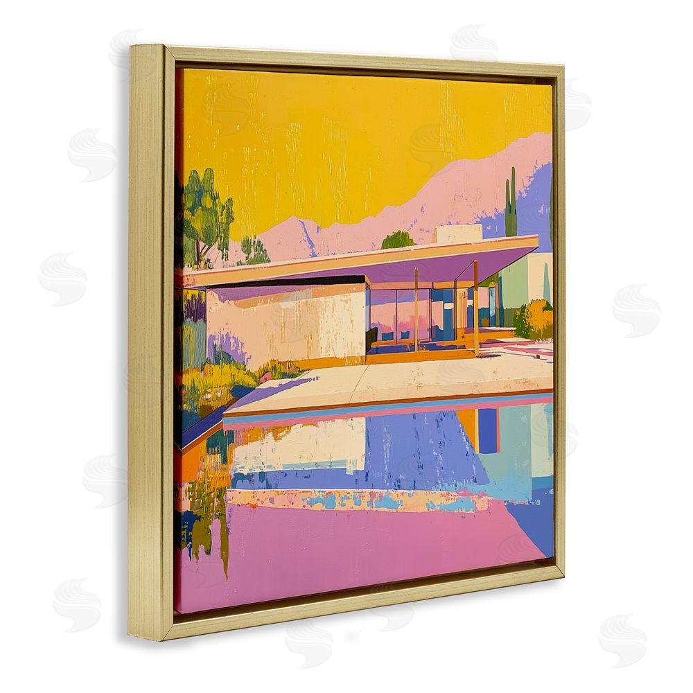 Walker Noble Vivid Case Study House Gold Floating Frame Canvas Wall Art Print
