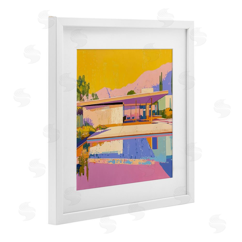 Walker Noble Vivid Case Study House White Framed Print Under Glass Wall Art