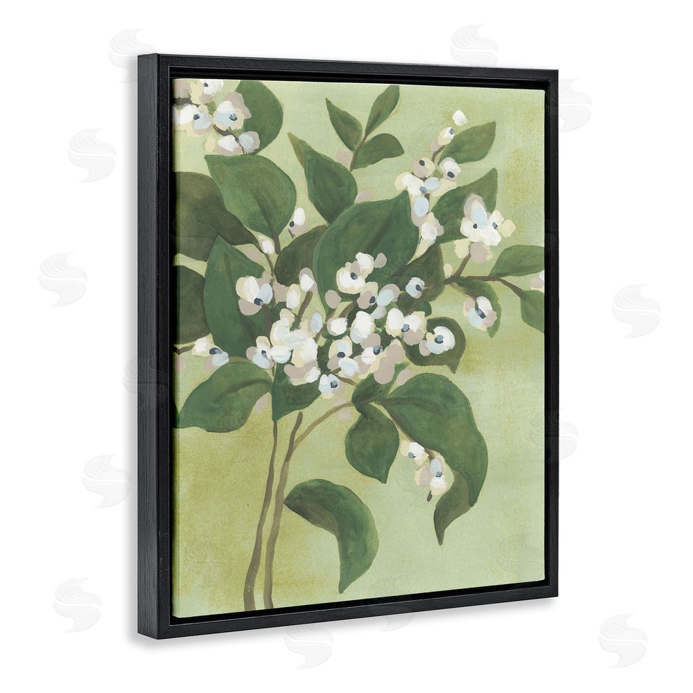 June Erica Vess Verdant Branch Blossoms Black Floating Frame Canvas Wall Art Print