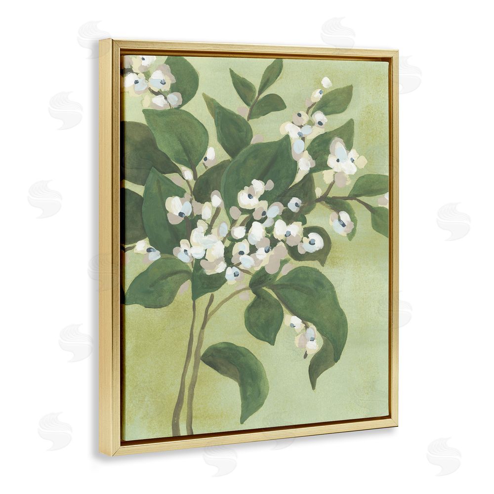 June Erica Vess Verdant Branch Blossoms Gold Floating Frame Canvas Wall Art Print