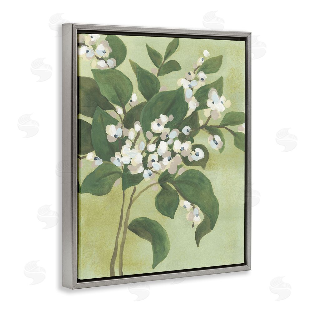 June Erica Vess Verdant Branch Blossoms Gray Floating Frame Canvas Wall Art Print