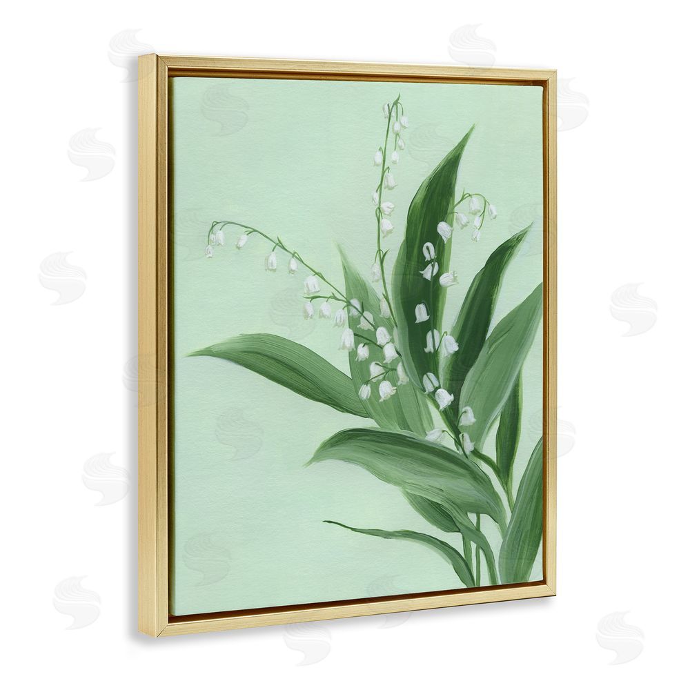 Grace Popp Gentle Lily of Valley Gold Floating Frame Canvas Wall Art