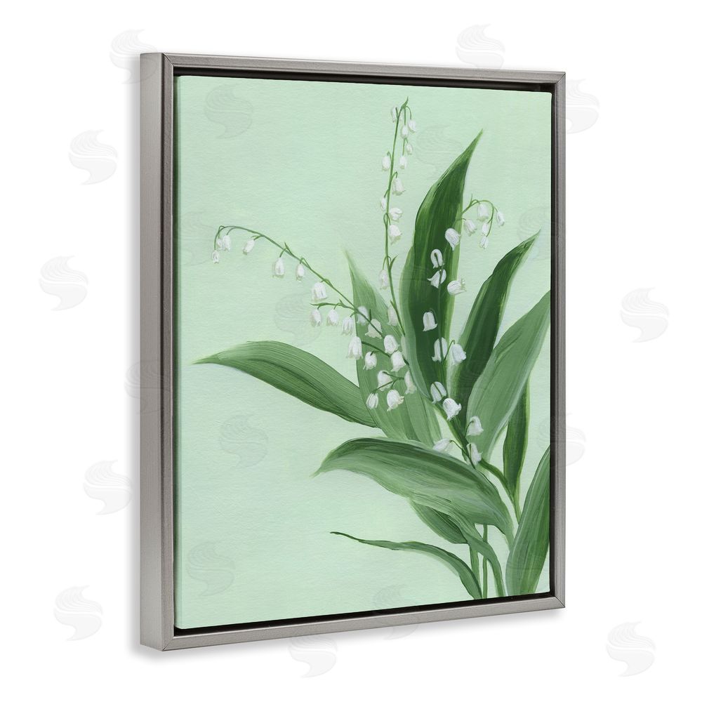 Grace Popp Gentle Lily of Valley Gray Floating Frame Canvas Wall Art