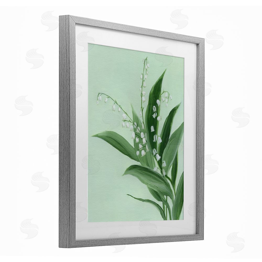 Grace Popp Gentle Lily of Valley Gray Framed Print Under Glass with Mat Wall Art