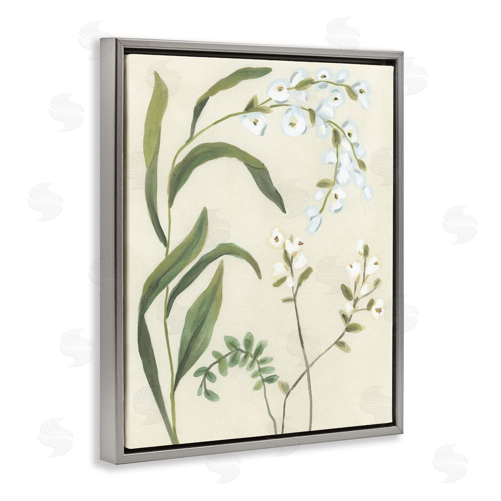 June Erica Vess Soft Snowdrop Stems Gray Floating Frame Canvas Wall Art Print