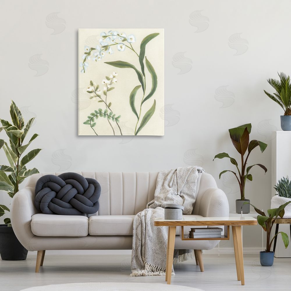 June Erica Vess Neutral Snowdrop Stems Stretched Canvas Wall Art Print in Room