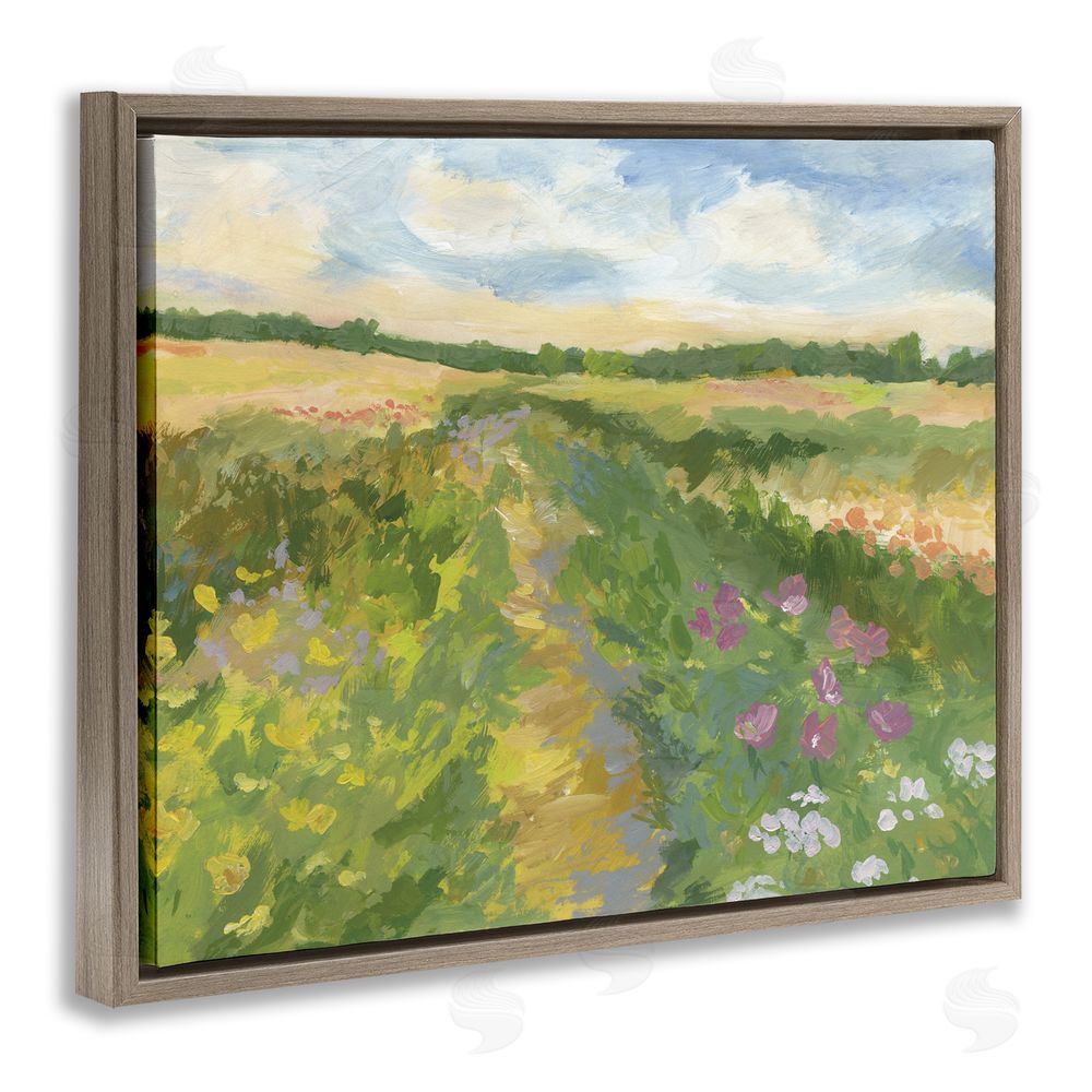 Victoria Barnes Windswept Flower Field Brown Floating Frame Canvas Wall Art Print