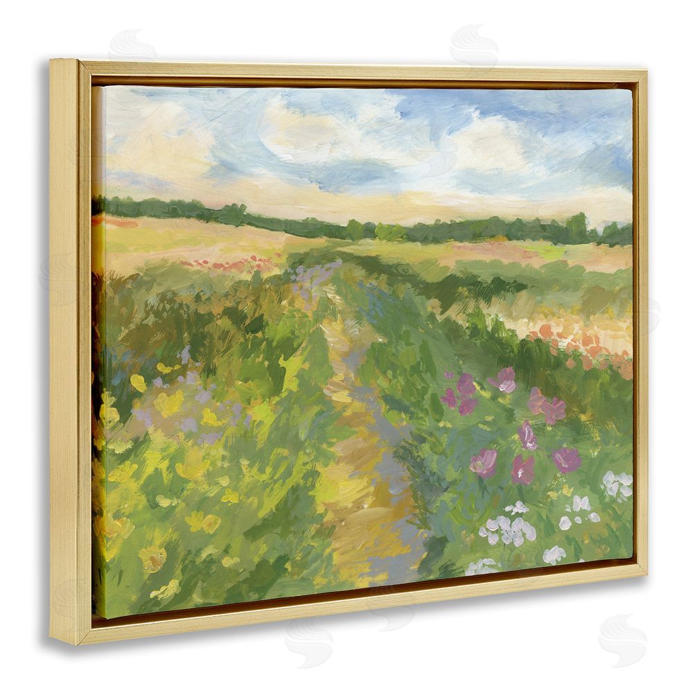 Victoria Barnes Windswept Flower Field Gold Floating Frame Canvas Wall Art Print
