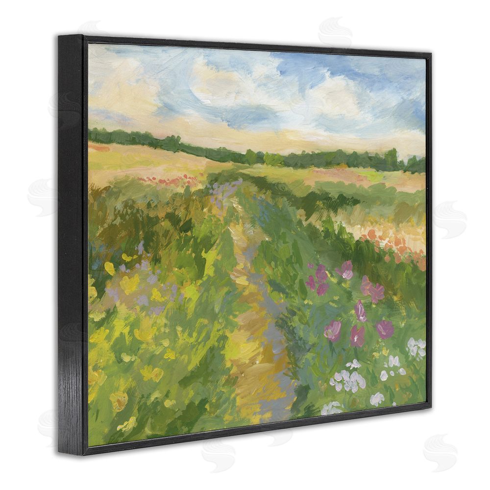 Victoria Barnes Windswept Flower Field Black Framed Giclee Wall Art Print