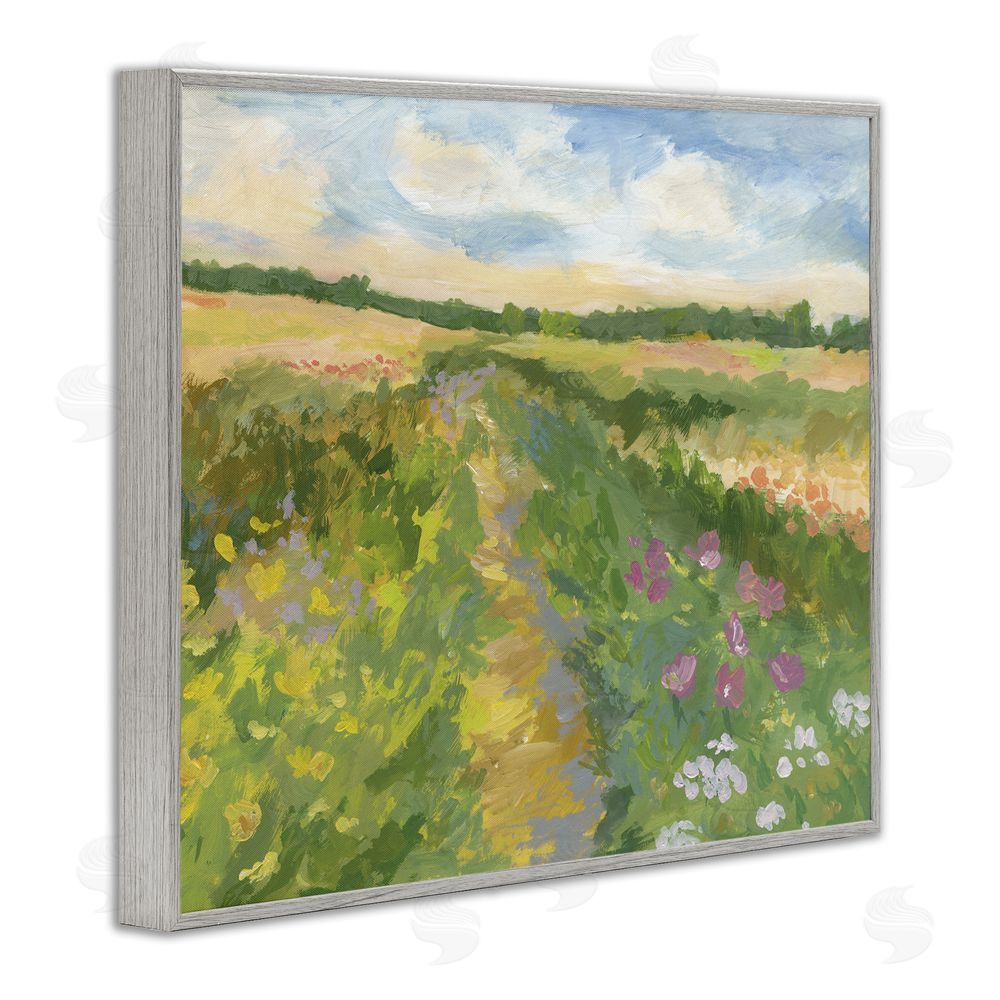 Victoria Barnes Windswept Flower Field Gray Framed Giclee Wall Art Print