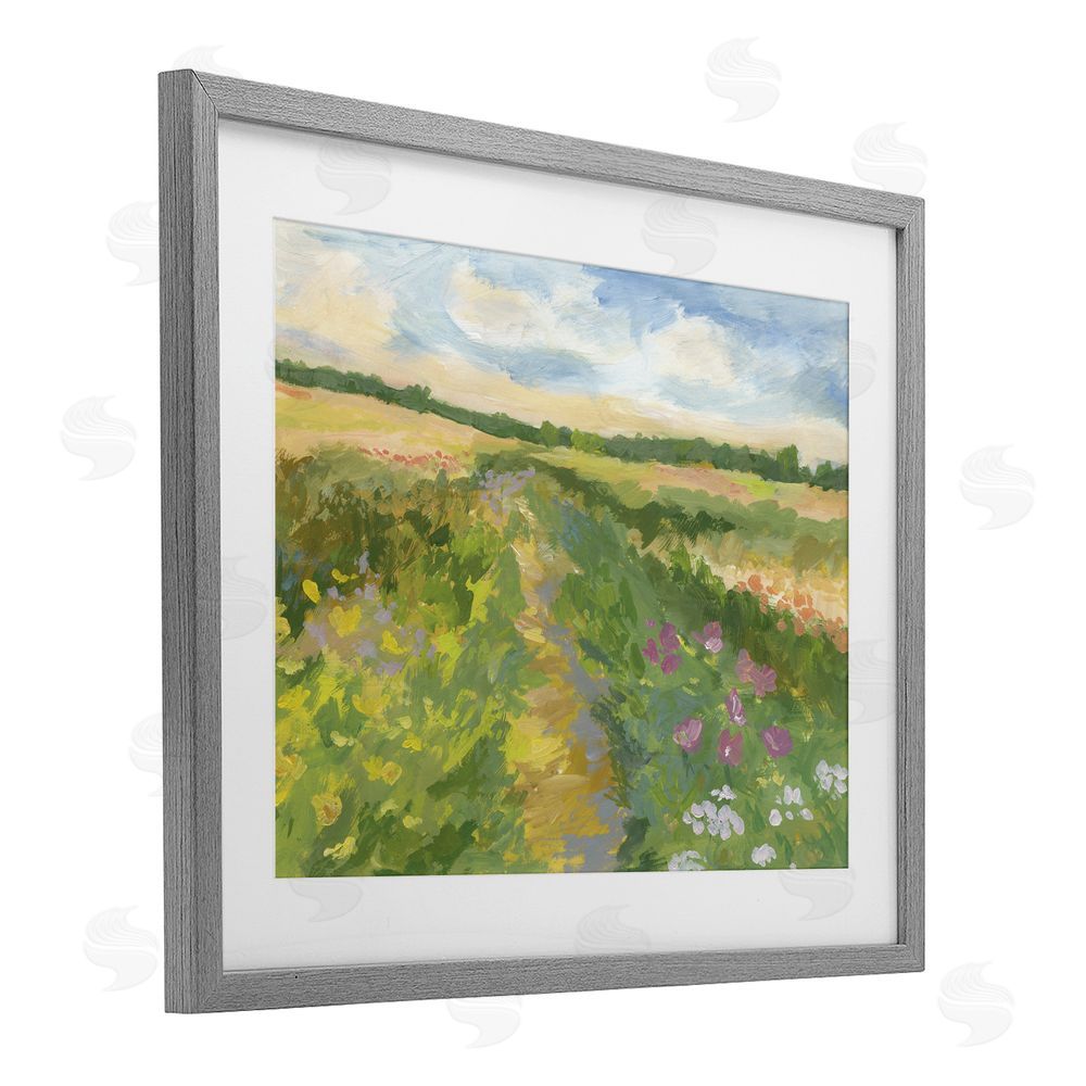 Victoria Barnes Windswept Flower Field Gray Framed Print Under Glass Wall Art