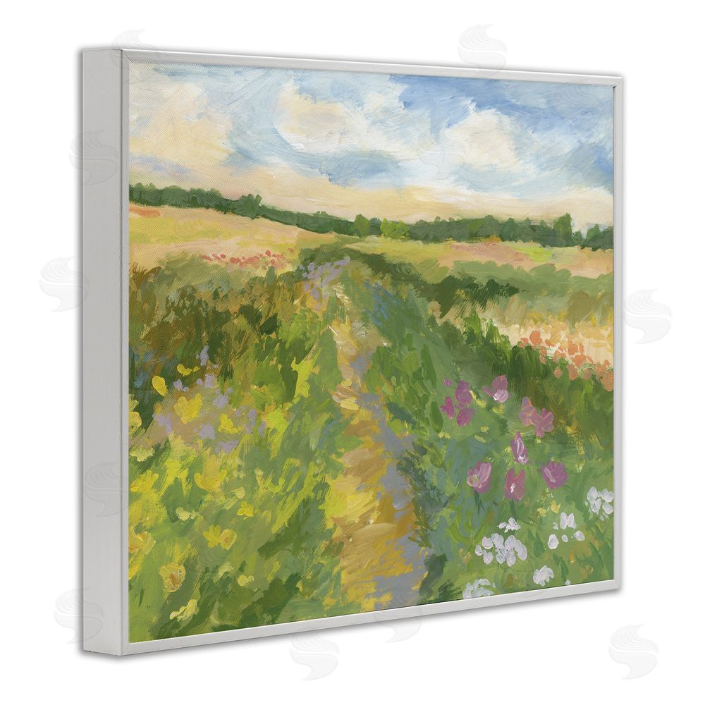Victoria Barnes Windswept Flower Field White Framed Giclee Wall Art Print