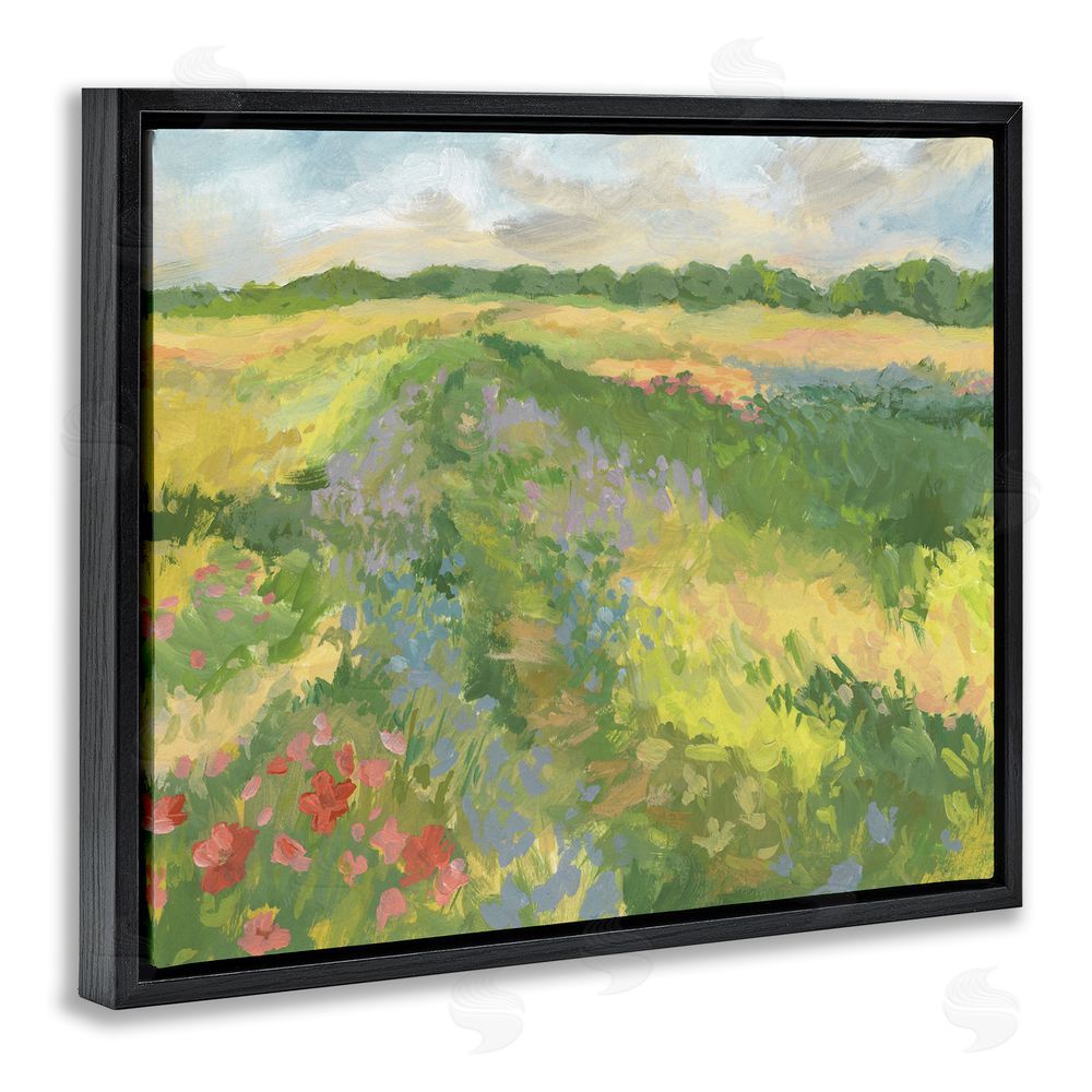 Victoria Barnes Windswept Flower Meadow Black Floating Frame Canvas Wall Art Print