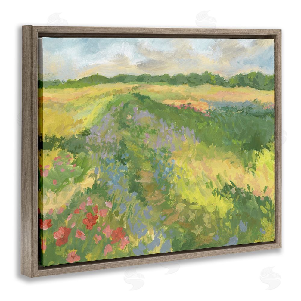 Victoria Barnes Windswept Flower Meadow Brown Floating Frame Canvas Wall Art Print