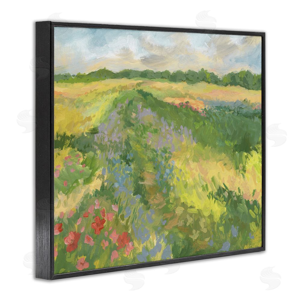 Victoria Barnes Windswept Flower Meadow Black Framed Giclee Wall Art Print