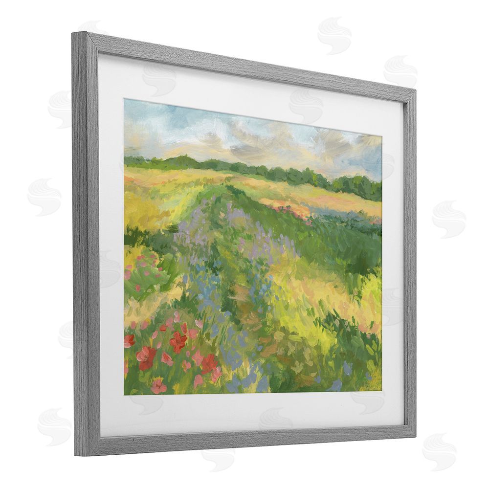 Victoria Barnes Windswept Flower Meadow Gray Framed Print Under Glass Wall Art
