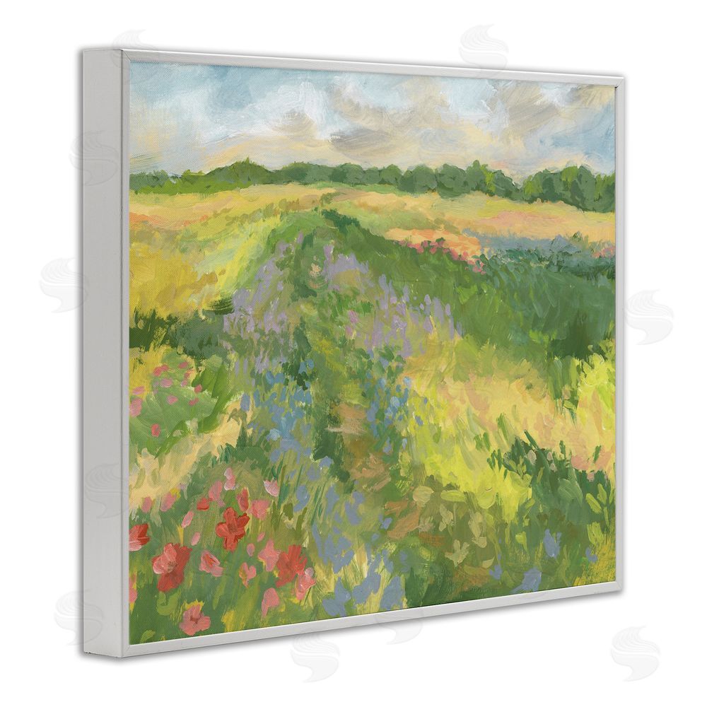 Victoria Barnes Windswept Flower Meadow White Framed Giclee Wall Art Print