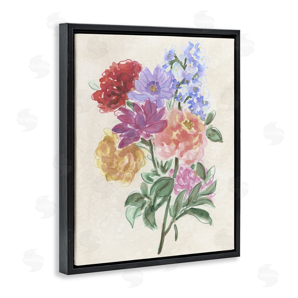June Erica Vess Blooms On Parchment Black Floating Frame Canvas Wall Art Print