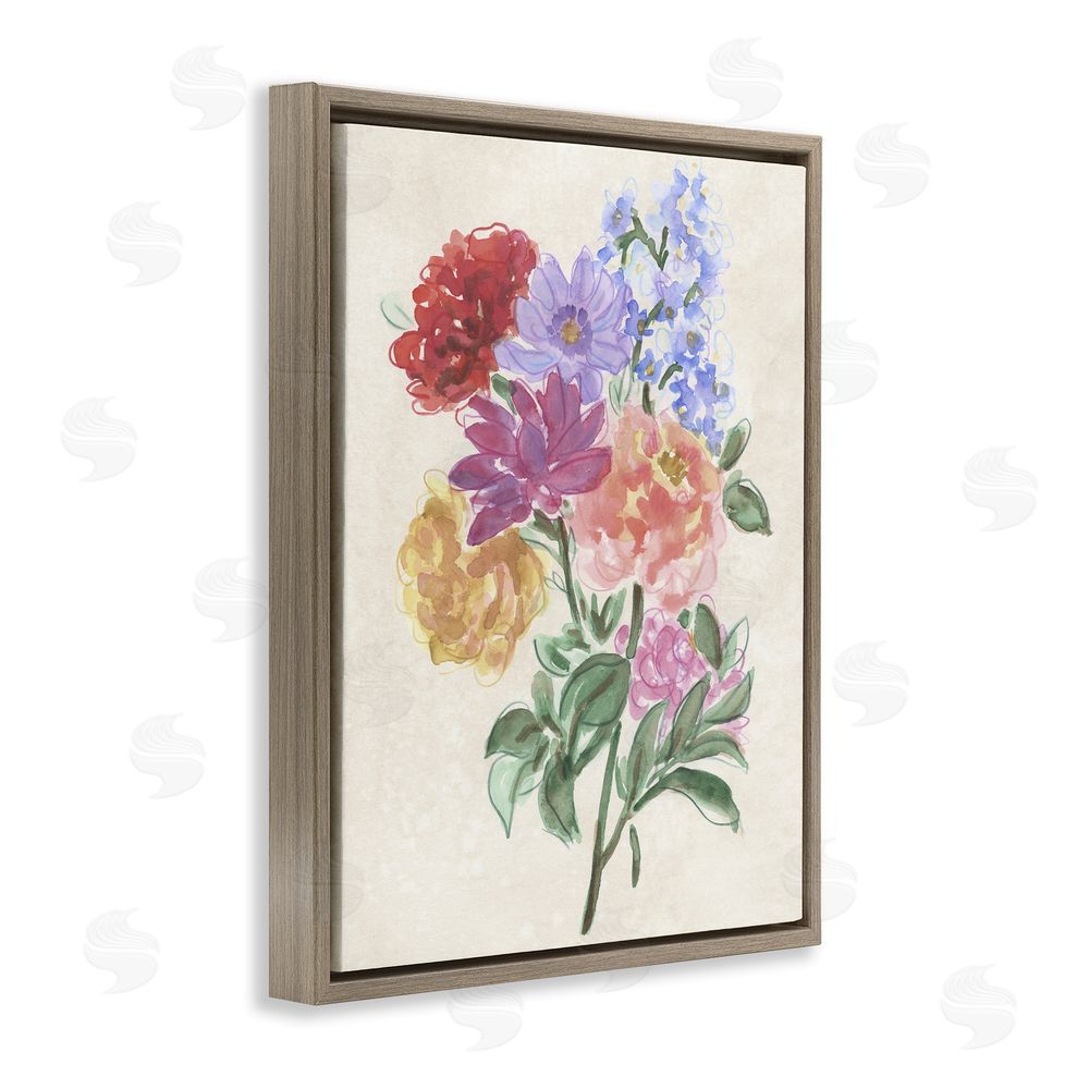 June Erica Vess Blooms On Parchment Brown Floating Frame Canvas Wall Art Print