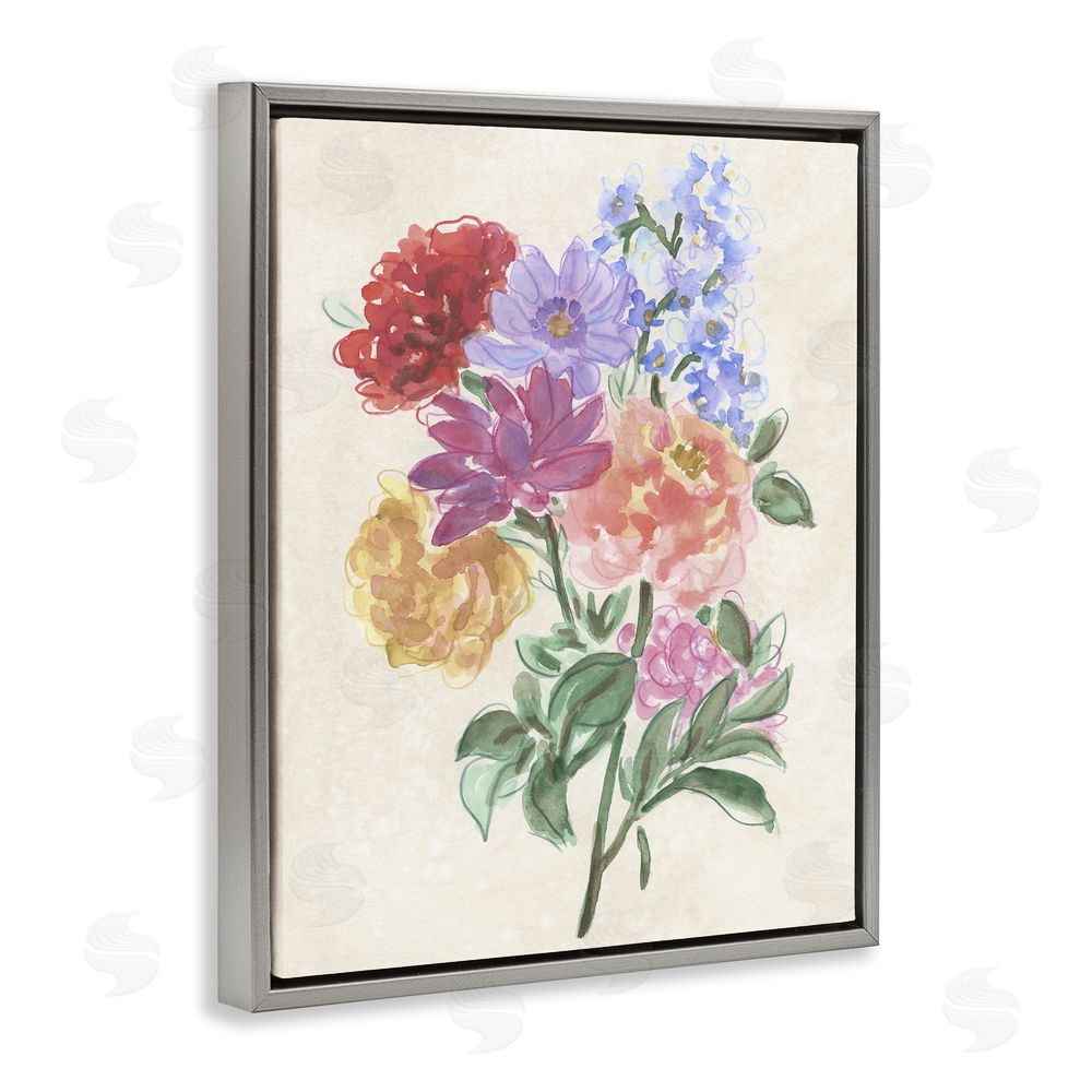 June Erica Vess Blooms On Parchment Gray Floating Frame Canvas Wall Art Print