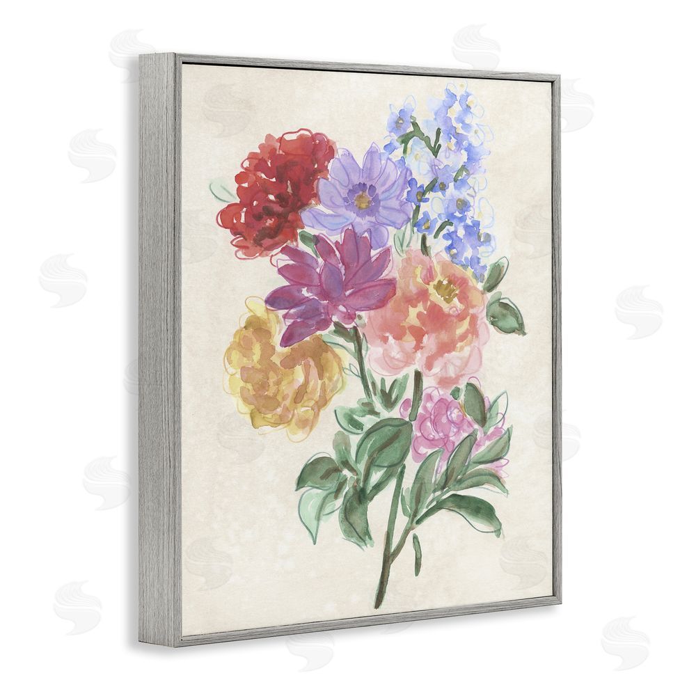 June Erica Vess Blooms On Parchment Gray Framed Giclee Wall Art Print