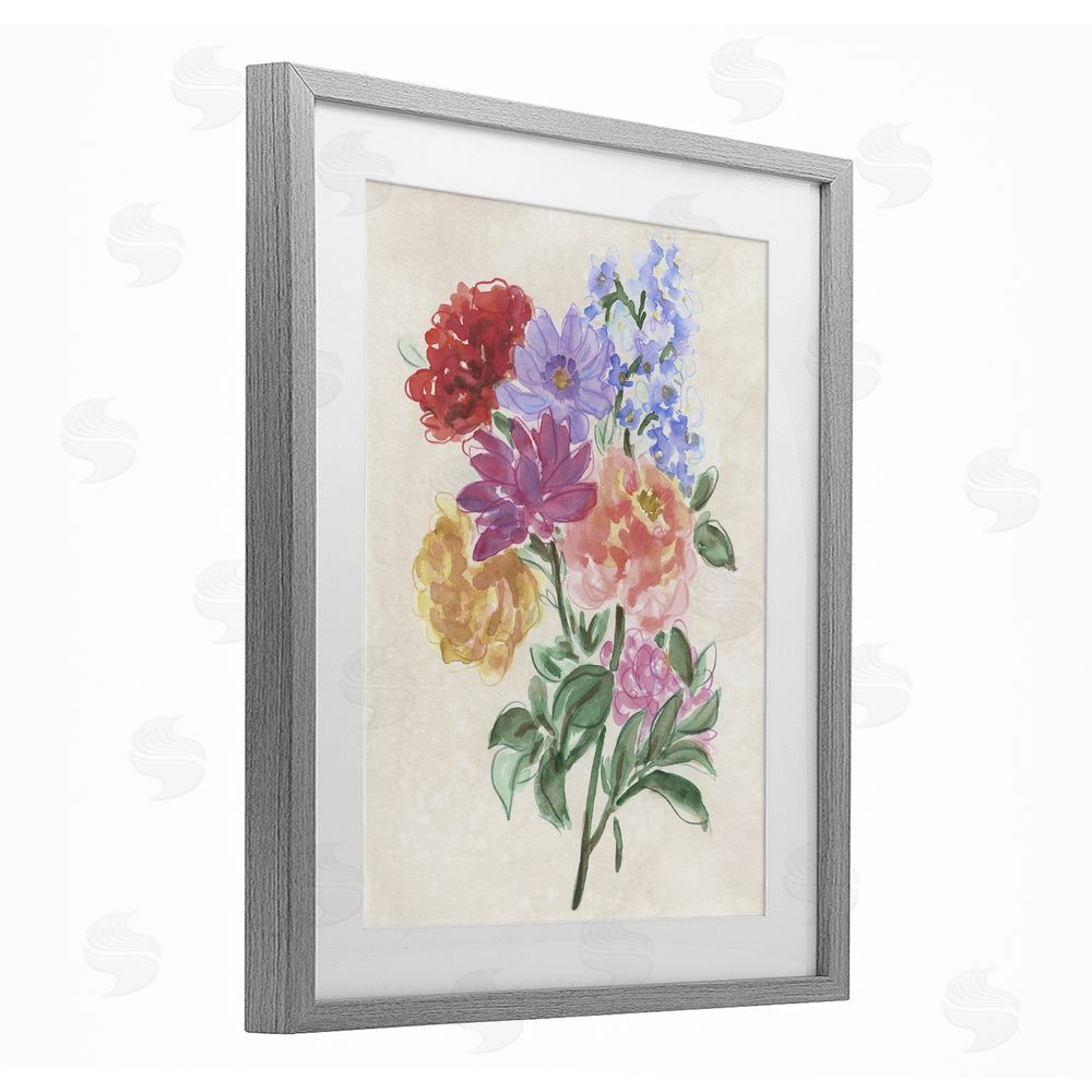 June Erica Vess Blooms On Parchment Gray Framed Print Under Glass Wall Art