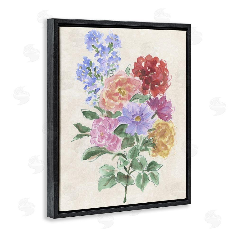 June Erica Vess Mixed Blooms on Parchment Black Floating Frame Canvas Wall Art