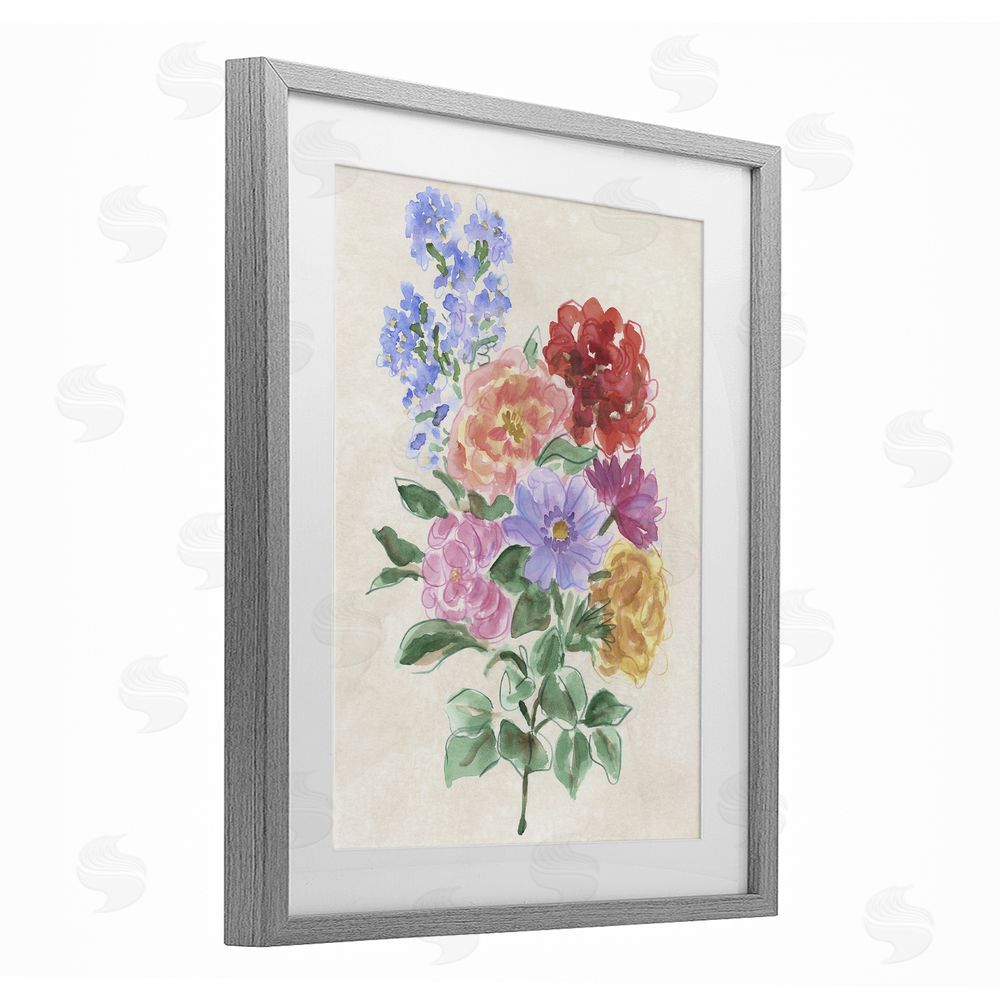 June Erica Vess Mixed Blooms on Parchment Gray Framed Print Under Glass with Mat Wall Art
