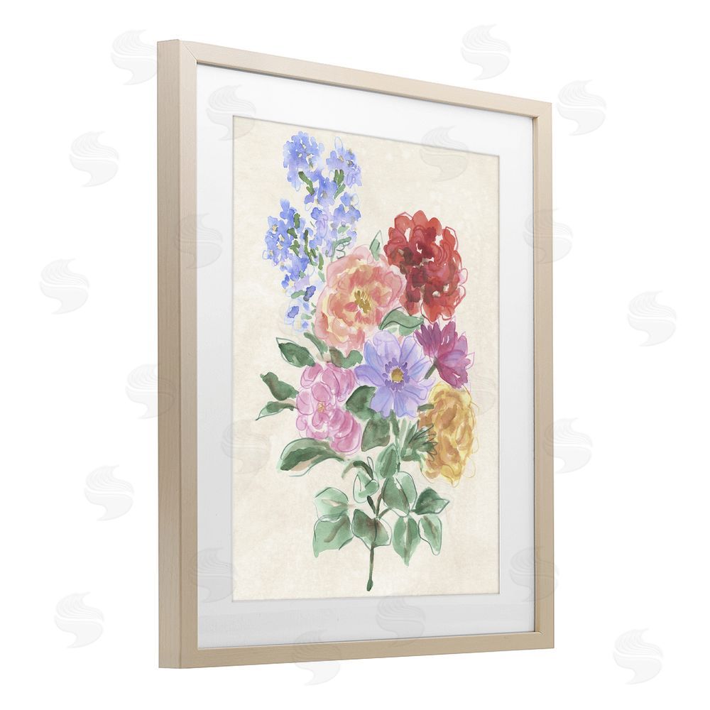June Erica Vess Mixed Blooms on Parchment Brown Framed Print Under Glass with Mat Wall Art