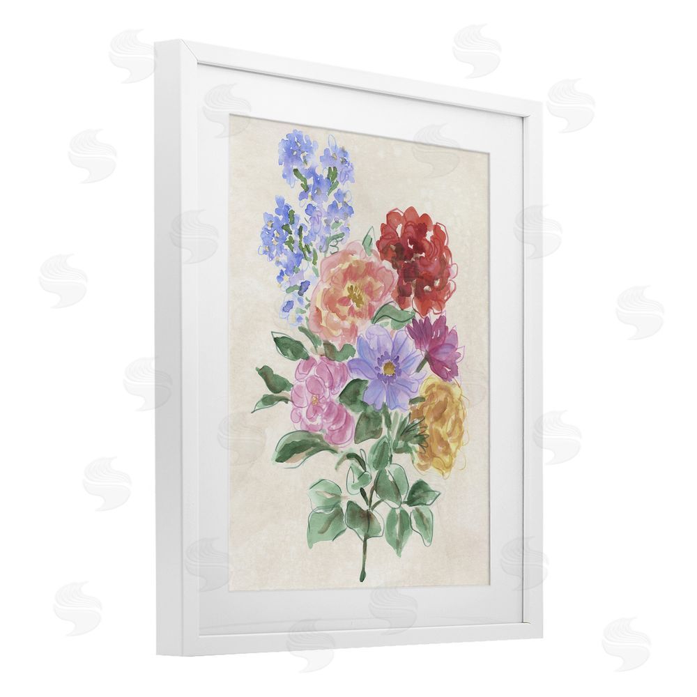 June Erica Vess Mixed Blooms on Parchment White Framed Print Under Glass with Mat Wall Art