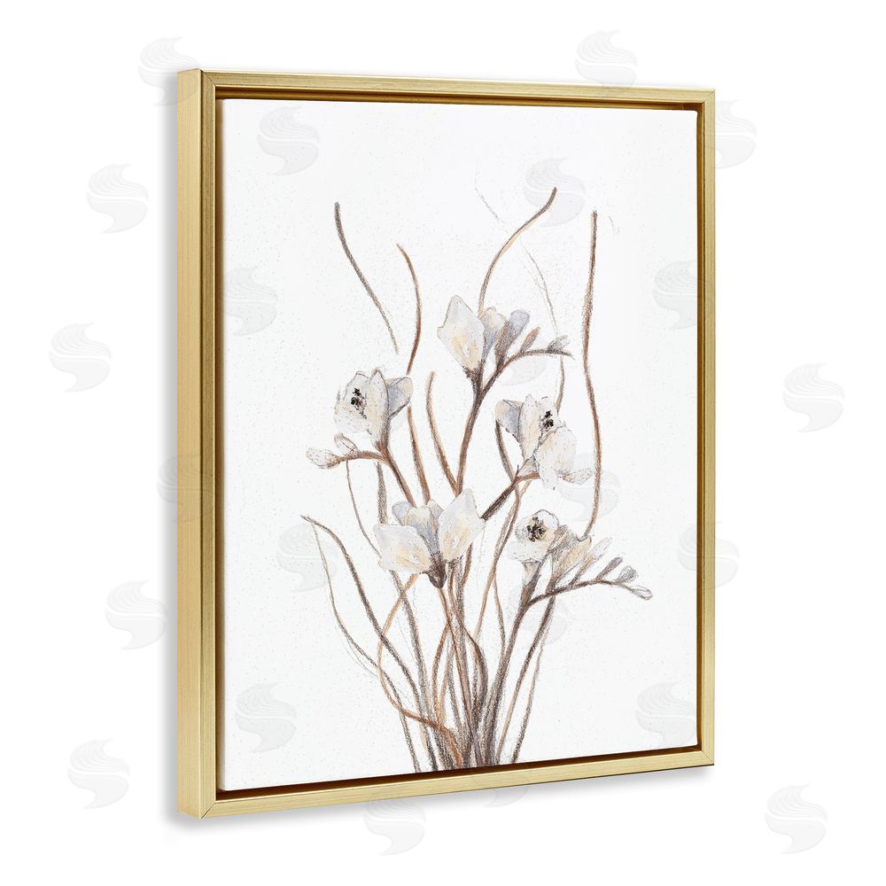 Sundance Graphics Curly Branches on White Gold Floating Frame Canvas Wall Art Print