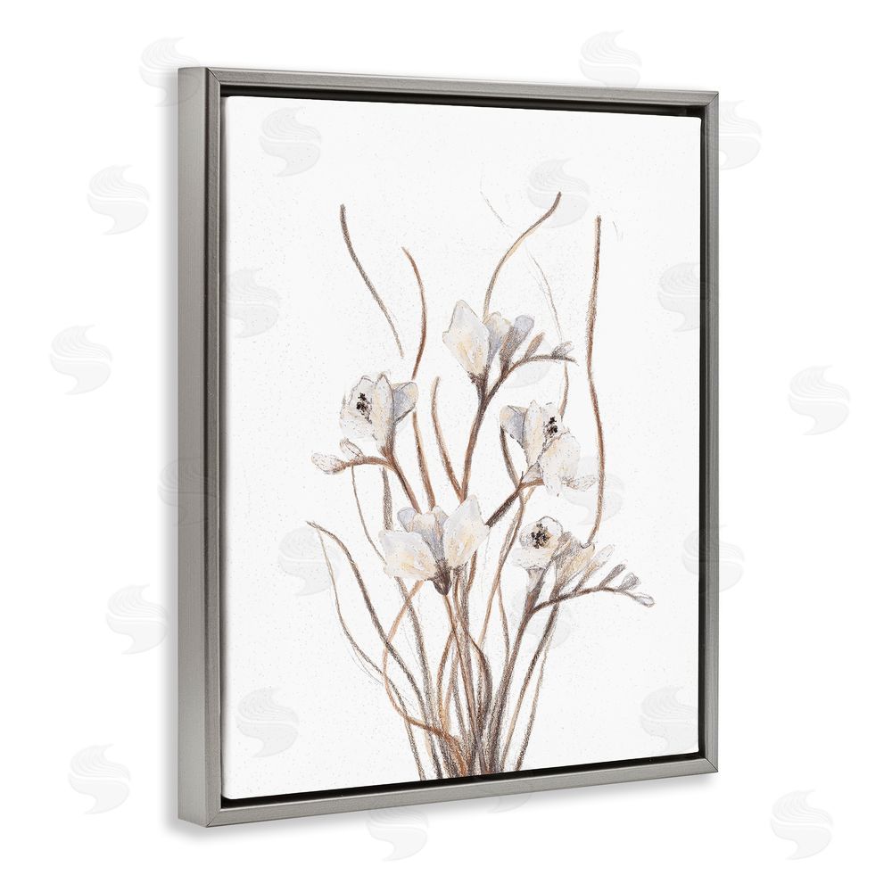 Sundance Graphics Curly Branches on White Gray Floating Frame Canvas Wall Art Print