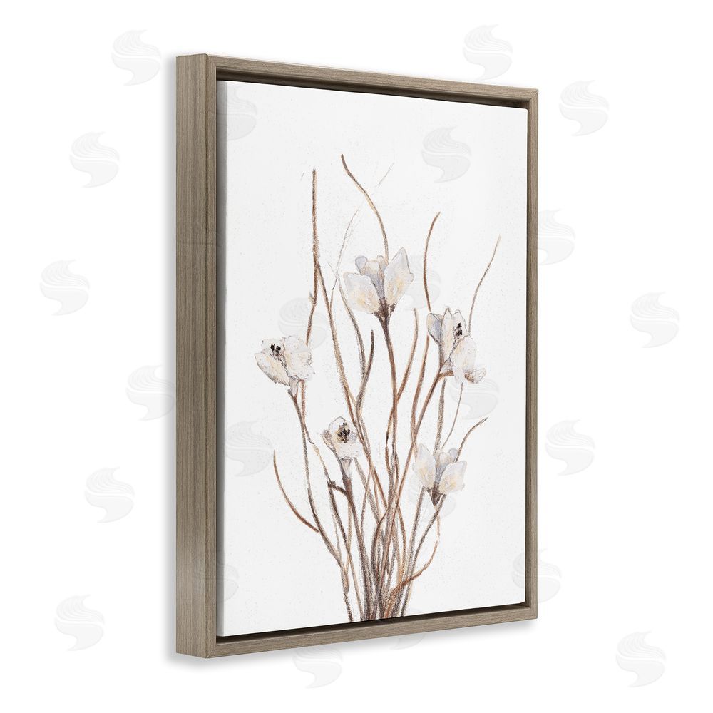 Sundance Graphics Curly Floral Branches Brown Floating Frame Canvas Wall Art Print